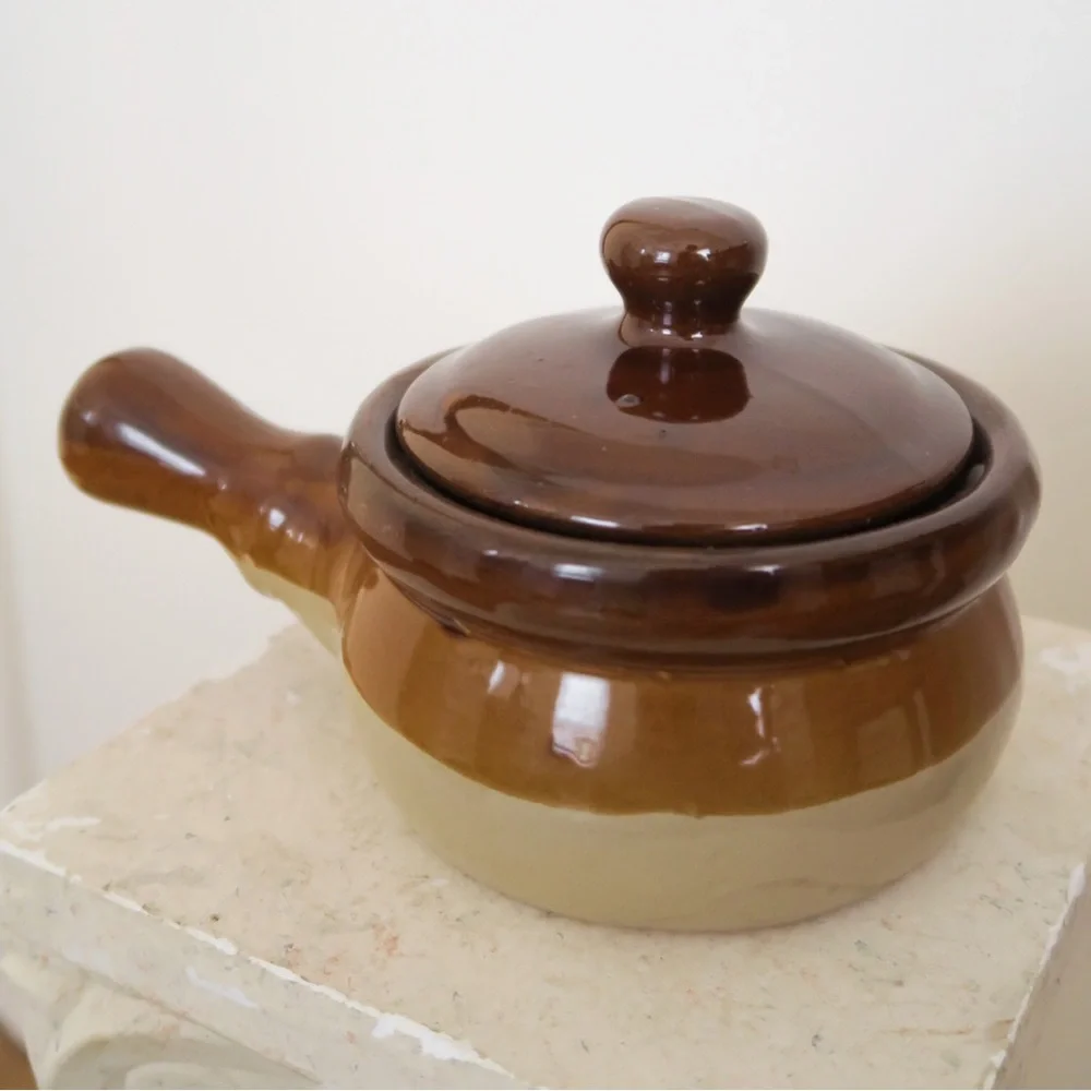 Vintage French Onion Soup Crock Stoneware Bowl with Lid
